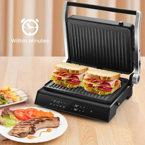 Miniatura 2 de COSTWAY Parrilla eléctrica de prensa Panini, sandwichera gourmet de 1200 W con platos antiadherentes de doble cara y bandeja de goteo extraíble
