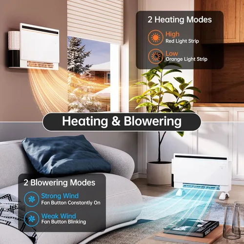 Miniatura 4 de Hawkrown - Calentador de panel inteligente de 1800 W con altavoz Bluetooth, reproduce música y visualiza letras y luces RGB, ventilador calefactor 6