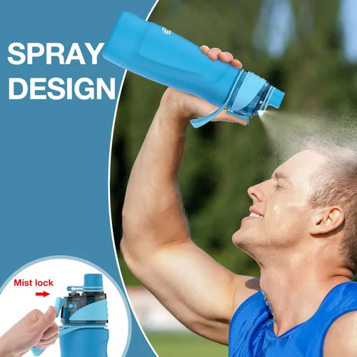 Miniatura 3 de Botella de agua con nebulización, botella de agua aislada de 24 onzas, botellas de agua de acero inoxidable 2 en 1, botella de agua deportiva