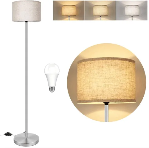 Miniatura 8 de Lámpara de pie de 65’’ moderna y simple con interruptor de pie, lámpara de pie plateada para sala de estar con bombilla LED de 3 colores Plata+crema