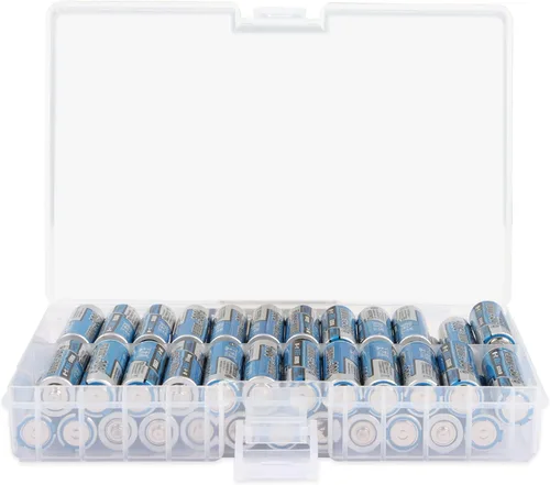 Miniatura 5 de Caja de almacenamiento de baterías, caja organizadora portátil de pilas AA con capacidad para 48 pilas AA, plástico aislante color transparente