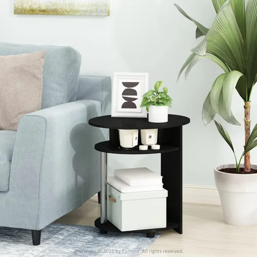 Miniatura 2 de Furinno JAYA Mesa auxiliar ovalada de diseño simple con contenedor, americano/cromo