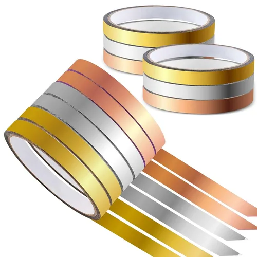 Miniatura 8 de HFKPJRT 6 rollos de cinta Washi dorada, cinta metálica de espejo, 396 pies, cinta gráfica autoadhesiva metalizada, cinta dorada para decorar 6