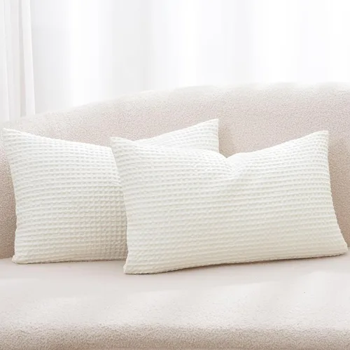 Miniatura 10 de PHF Funda de almohada 100% algodón con tejido de gofre, 18 x 18 pulgadas, sin relleno, paquete de 2 elegantes fundas de almohada cuadradas Gris claro