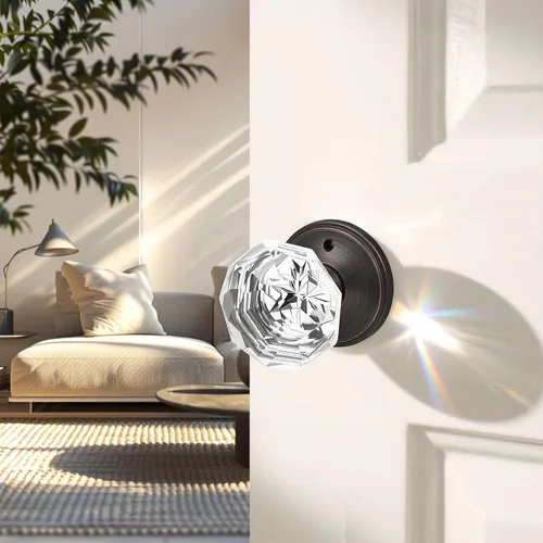 Miniatura 2 de Orger Paquete de 5 pomos de puerta de vidrio con roseta de bronce aceitado, pomos de puerta de baño/cama para uso de privacidad, manijas de puerta