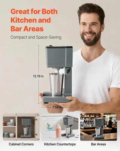 Miniatura 6 de VEVOR Batidora, máquina de batido de una sola cabeza de 150 W, altura ajustable, mezclador de bebidas de ajuste de doble velocidad con taza de acero