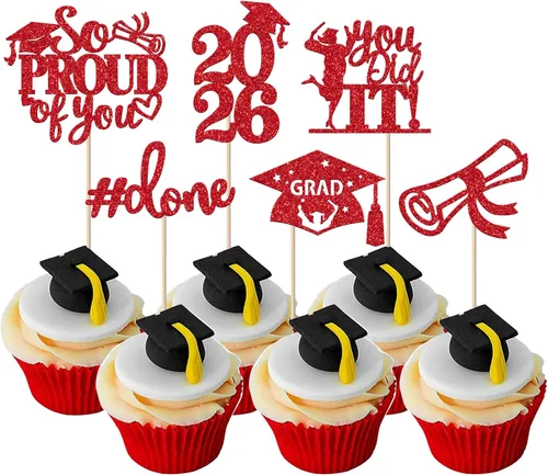 Miniatura 19 de Paquete de 24 adornos para cupcakes de clase 2025 con purpurina 2025 para diploma de graduación 2025 para cupcakes temáticos de graduación 2025