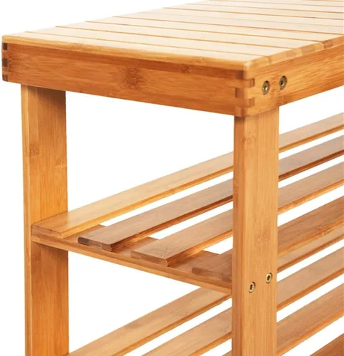 Miniatura 6 de Zapatero de bambú de 3 niveles, organizador de zapatos, banco de entrada, banco de almacenamiento de zapatos de 35.4 pulgadas de largo con estantes