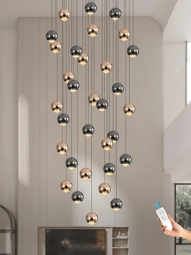 Miniatura 20 de ykolupty Candelabro de Escalera Moderna Lámpara Colgante de Cristal Luz de Candelabro Grande para Techos Altos Lámpara de Gota de Cristal Luz