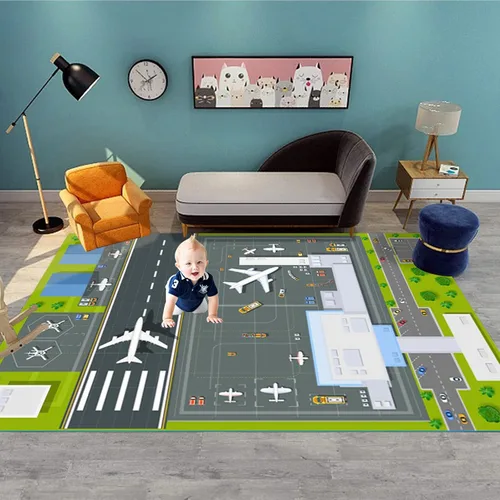 Miniatura 3 de Tapete grande de juego para el aeropuerto para jugar con autos pequeños, alfombra educativa de tráfico por carretera, divertida alfombra