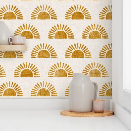 Miniatura 8 de Papel tapiz autoadhesivo para despegar y pegar, estampado de bloques bohemios, sol sol en naranja dorado, papel tapiz extraíble personalizado por