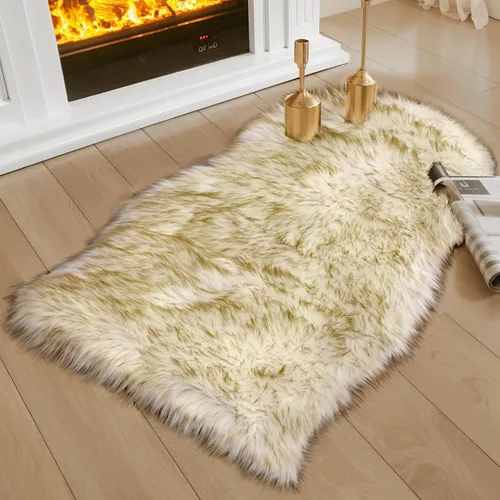 Miniatura 54 de Ciicool Alfombras de Piel de Oveja Sintética Suaves Alfombra de Piel Sintética Suave Beige Alfombra Esponjosa Funda para Silla y Sofá Alfombra