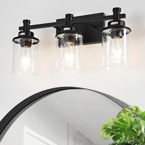 Miniatura 10 de Accesorios de Luz de Baño de 3 Luces, Accesorio de Luz de Tocador Negro y Dorado Cepillado Sobre Espejo, Apliques de Pared Modernos Iluminación