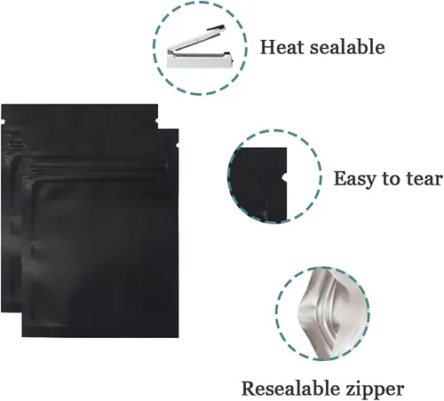 Miniatura 2 de FERENLI 100 unidades Bolsa de almacenamiento de alimentos con cierre de cremallera de Mylar brillante, bolsa de aluminio hermética con ventana