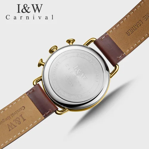 Miniatura 3 de Luxury Mens Big Dial Chronograph Sapphire Glass Waterproof Quartz Black Leather Gold Watches