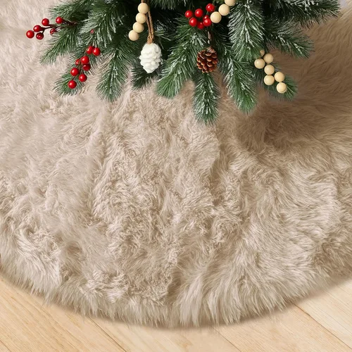 Miniatura 15 de Falda de árbol de Navidad de felpa negra de 24 pulgadas, pequeña, de piel sintética gruesa, lujosa decoración navideña para Año Nuevo, decoración