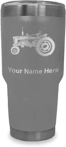Miniatura 39 de LaserGram Vaso aislado al vacío de 20 onzas, Old Farm Tractor, grabado personalizado incluido (negro)