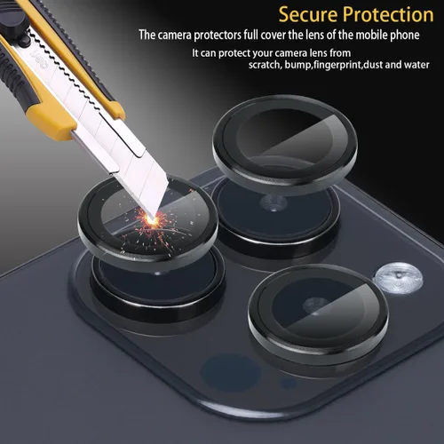 Miniatura 3 de Protector de lente de cámara para iPhone 15 Pro Max, protector de lente de vidrio templado con anillo de aleación de aluminio, compatible con iPhone