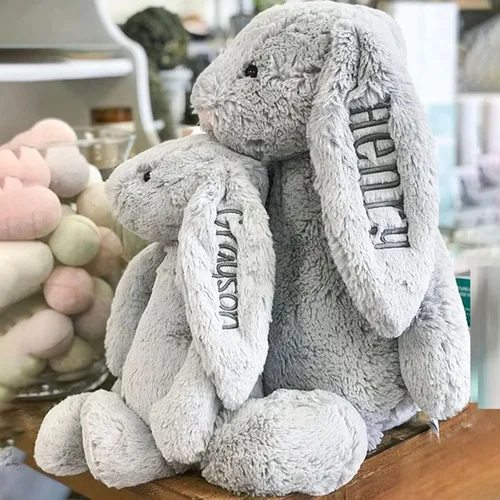 Miniatura 8 de Conejito de peluche bordado con nombre del niño hecho a mano juguete de peluche personalizado primer regalo de Pascua del niño