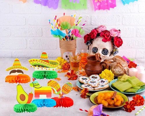 Miniatura 6 de Oudain 12 piezas de decoración de fiesta para fiestas, 3 piezas de 108 x 54 pulgadas, mantel de plástico Cinco de Mayo con 9 piezas de nido de abeja