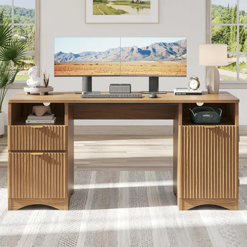 Miniatura 9 de Bestier - Escritorio para computadora con cajón, escritorio de oficina de 47 pulgadas con armario de almacenamiento, escritorio de madera moderno