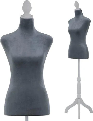 Maniquí femenino de torso y cuerpo de maniquí con forma de maniquí de altura ajustable de 49.6 a 63.4 pulgadas con trípode de madera para ventana,