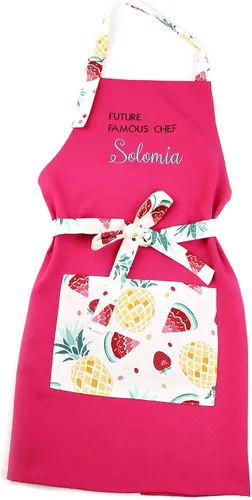 Miniatura 15 de Delantal para niños - Delantal de cocina personalizado bordado con nombre, ajustable, de algodón, con bolsillos, para cocinar 07 Gris + Azul marino