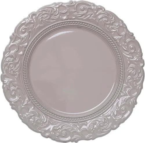 Miniatura 6 de Efavormart - Paquete de 6 platos de carga barrocos de color verde topo, placas inferiores redondas de 14 pulgadas con borde grabado para bodas