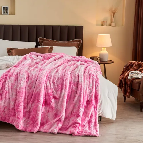 Miniatura 2 de NEWCOSPLAY Manta de piel sintética súper suave para el sofá, manta cálida y mullida de sherpa rosa para sofá y cama (rosa, manta de 50 x 60 pulgadas)