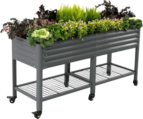 Miniatura 20 de Cama de jardín elevada rodante - Serie V, camas de jardín de 2' x 4' con patas y estante de almacenamiento para patio y porche, capacidad