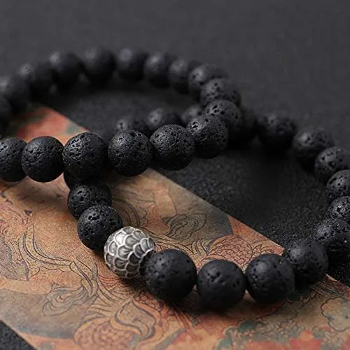 Miniatura 3 de Pulsera volcánica de obsidiana de plata de ley para hombre