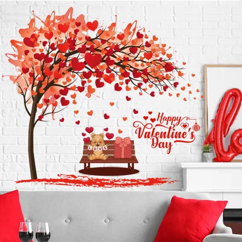 Miniatura 3 de Adhesivo de pared para el día de San Valentín, diseño de árbol de corazón con corazones rojos en 3D, calcomanías de pared para despegar y pegar