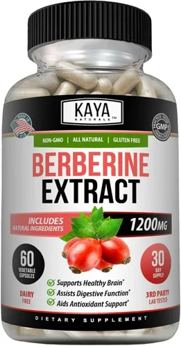 Miniatura 10 de Kaya Naturals Extracto de berberina HCL de 1200 mg - Sistema inmunológico - Niveles de gluco - Salud intestinal (vegetariano, sin OMG y sin gluten)