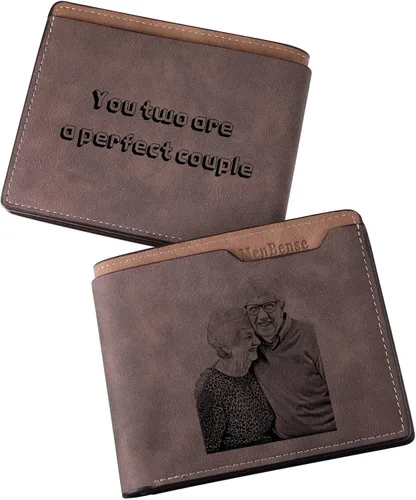 Miniatura 14 de INBLUE Billetera plegable grabada personalizada, cartera de cuero personalizada con foto y texto grabado, regalos para hombres, marido, papá, hijo