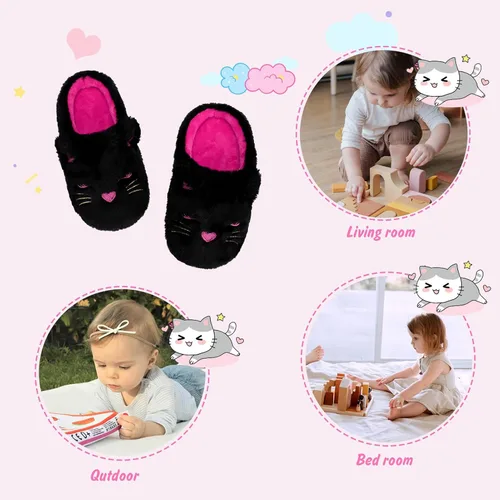 Miniatura 5 de Pantuflas esponjosas para niñas pequeñas, bonitas, de unicornio, gato, para interiores, hogar, zapatos de casa, zapatos de felpa mullida