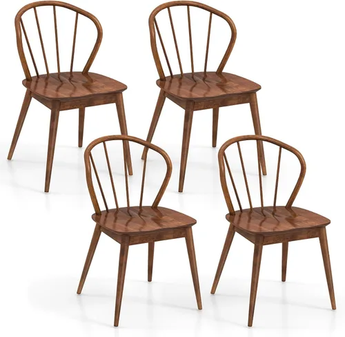 Miniatura 11 de Giantex Juego de 2 sillas de comedor de madera, sillas de cocina Windsor negras con respaldo alto de husillo y patas de madera de goma, asiento