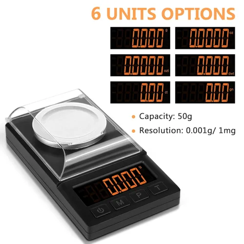 Miniatura 2 de Fuzion - Balanza de miligramos 50 g x 0,001 g, balanza de mg con diseño 9 en 1 - balanza micro, balanza de polvo para recarga con estuche portátil