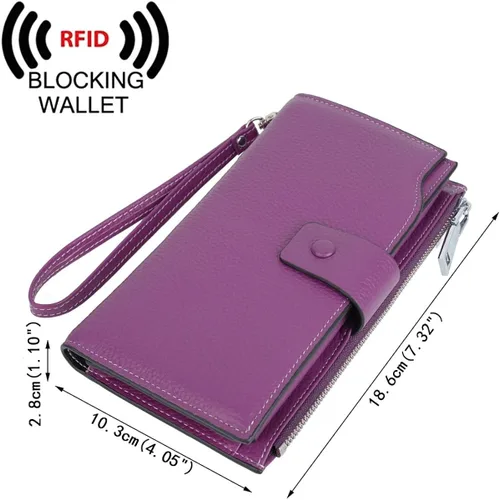 Miniatura 2 de YALUXE Cartera de piel auténtica para mujer, con bloqueo RFID, tarjetero múltiple con bolsillo para teléfono celular