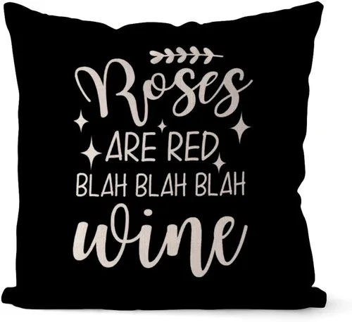Fundas de almohada de Navidad de 16 x 16 pulgadas, color rojo Bla, Bla, Bla, vino, algodón, lino, fundas de almohada decorativas para decoración del
