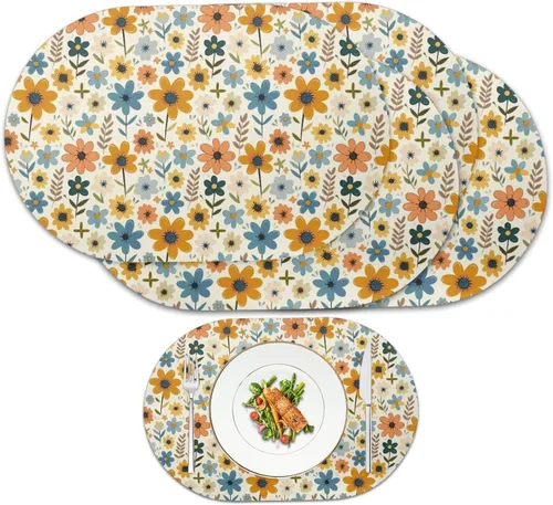 Miniatura 47 de Blue Flower Dining Table Mats Set of 2 Hummingbird Heat Resistant Placemats Washable and Wipeable Non Slip Place Mat, Waterproof Modern Dining Table
