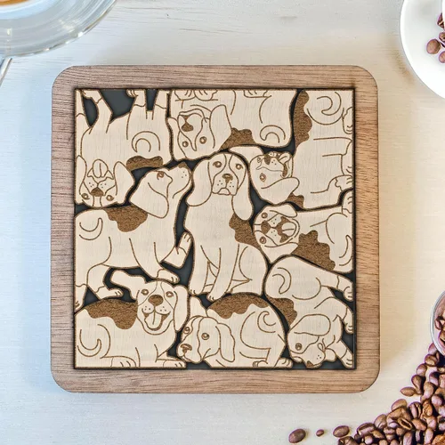 Miniatura 2 de 02 Posavasos de Perro Beagle - Juego de Posavasos de Madera con Rompecabezas de Perro Beagle - Posavasos Entrelazados tipo Rompecabezas con Diseño