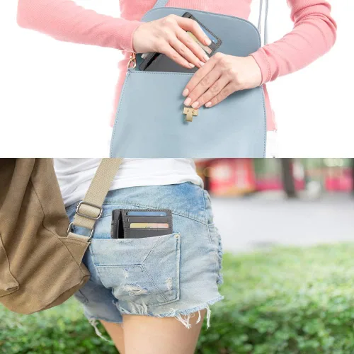 Miniatura 7 de Slim RFID - Soporte para tarjetas con sistema de bloqueo, billetera de cuero de bolsillo frontal minimalista para mujer