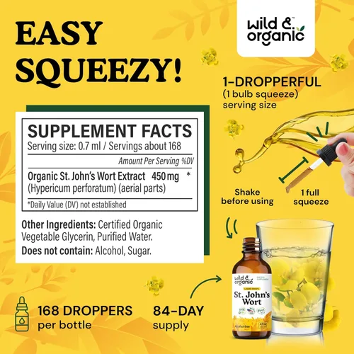 Miniatura 3 de Wild & Organic St Johns Wort Tintura - Apoyo al estado de ánimo - Suplemento calmante de hierba de San Juan - Gotas líquidas de hierbas Hypericum