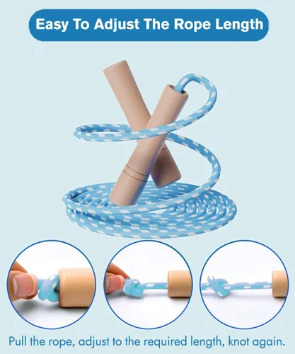Miniatura 4 de Cuerda de saltar para niños – Mango de madera – Cuerda de saltar ajustable de algodón trenzado para niños pequeños fitness entrenamiento ejercicio