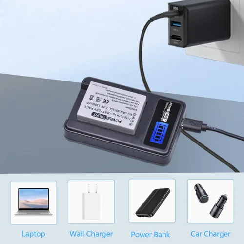 Miniatura 2 de Paquete de 2 baterías de cámara NB-10L y cargador USB LCD para Canon G1X G15 G16 SX40HS SX50HS SX60HS SX40 SX50 HS
