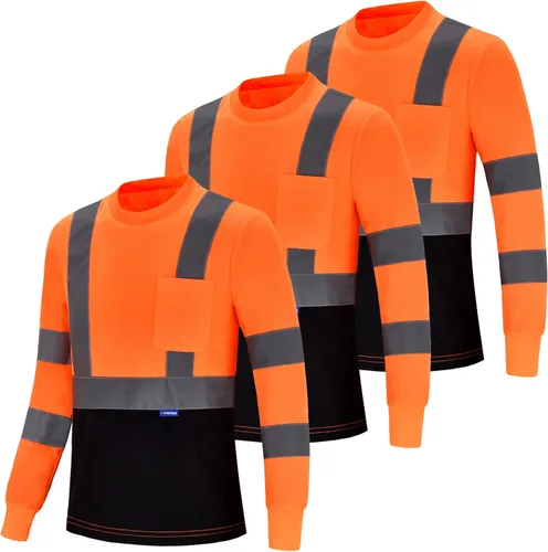 Miniatura 10 de AYKRM Camiseta de seguridad reflectante de alta visibilidad de manga larga de alta visibilidad (XS-6XL)