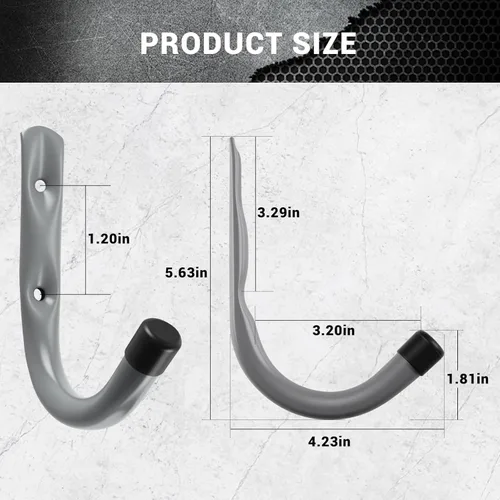 Miniatura 2 de HOME MASTER HARDWARE Paquete de 12 ganchos de pared de almacenamiento de garaje resistentes de 4 pulgadas, ganchos de acero J para colgar escaleras