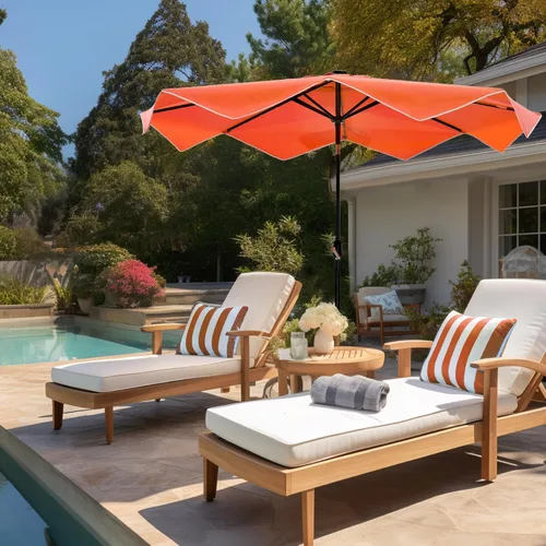 Miniatura 11 de PHI VILLA - Sombrillas de patio de 9 pies con 24 luces LED solares, sombrilla iluminada para mesa de mercado al aire libre con 8 varillas de acero