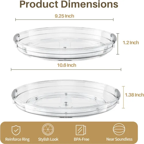 Miniatura 8 de LAMU Paquete de 2 Organizadores Giratorios Transparentes Lazy Susan para Gabinete, 10.6'' 9.25'' Organizador de Condimentos para Refrigerador