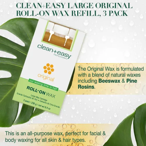 Miniatura 4 de Clean + Easy Cera original Roll On – Cartucho de recarga de cera suave grande para depilación suave en piernas, brazos y cuerpo, paquete de 3